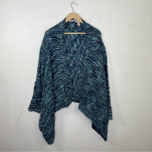 Soft Surroundings Zadie Open Front Blue Marled Knit Sweater Cardigan Size Medium - Picture 2 of 12